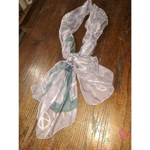 Moschino Silk Purple White Blue Scarf Wrap Logo Peace Sign Heart